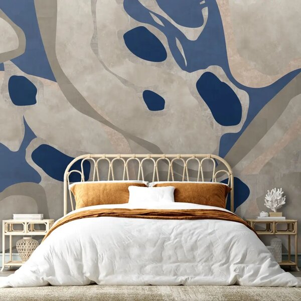 Carta da parati Macchie astratte: una composizione moderna nei toni del beige e del blu navy