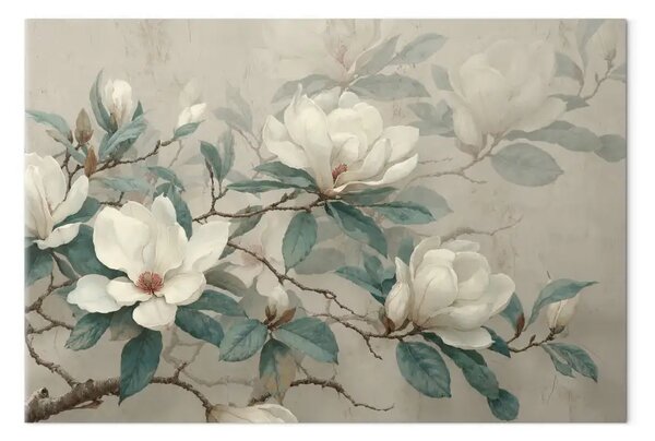 Quadro Magnolie bianche: rami fioriti su uno sfondo beige chiaro