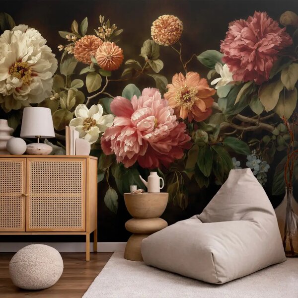 Carta da parati Bouquet floreale: un'elegante composizione di rose e peonie