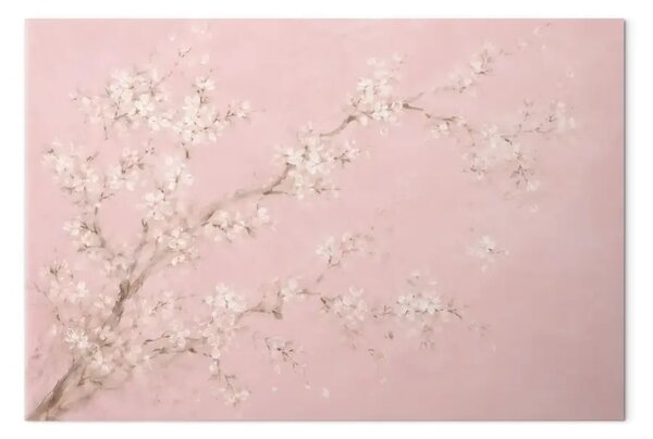 Quadro Albero primaverile: rami fioriti su uno sfondo rosa pastello