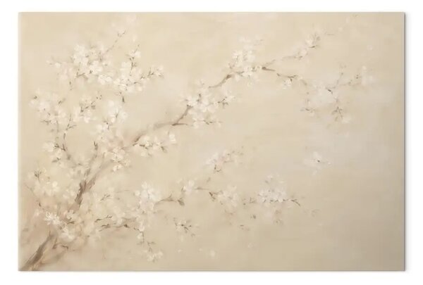 Quadro moderno Fiori di ciliegio: delicati rami su uno sfondo beige chiaro