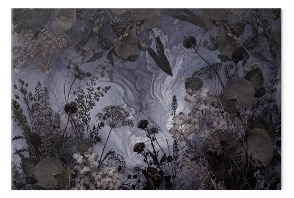 Quadro su tela Rami selvatici: una decorazione floreale discreta nelle tonalità del grigio