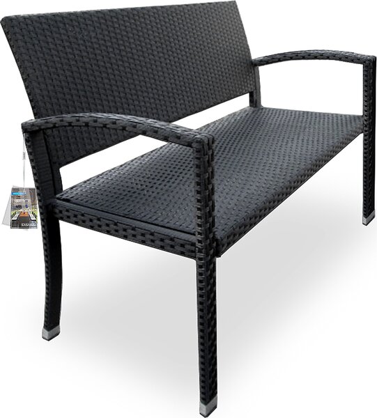 Panchina da giardino CASARIA® resistente alle intemperie, in polyrattan resistente ai raggi UV, portata massima 320 kg, per giardino, terrazza o balcone, 122x58x87 cm, a 2 posti, colore: nero