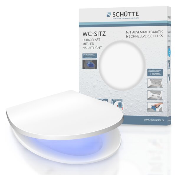SCHÜTTE Duroplast Sedile WC LED, sedile WC con luce notturna LED, coperchio WC con meccanismo di chiusura ammortizzata e chiusura rapida