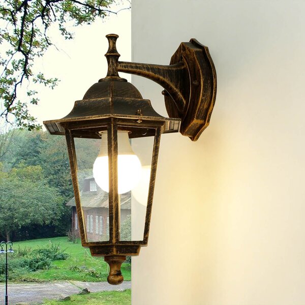 Lampada da esterno rustica "Paris" rame antico alluminio vetro E27 IP44 lampada da parete cortile giardino