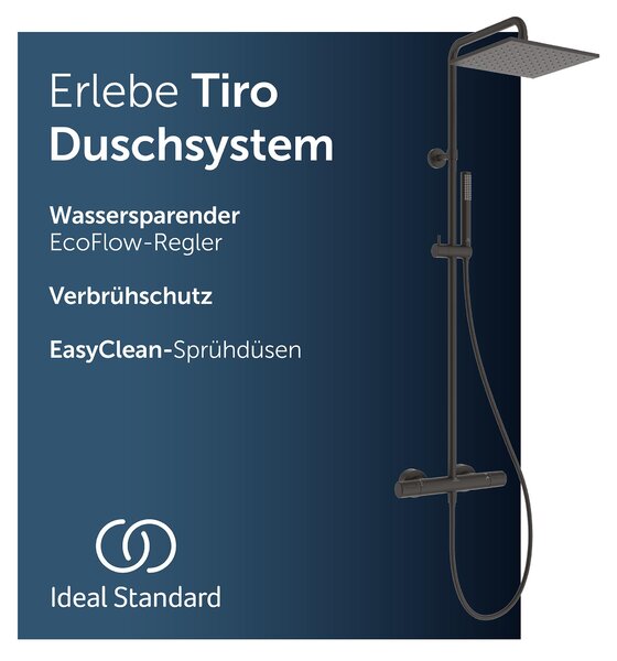 Sistema doccia Ideal Standard Tiro, soffione a pioggia e doccetta a barra – Nero opaco