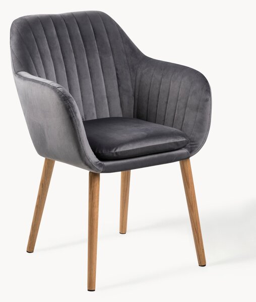 Sedia con braccioli in velluto e gambe in legno Emilia