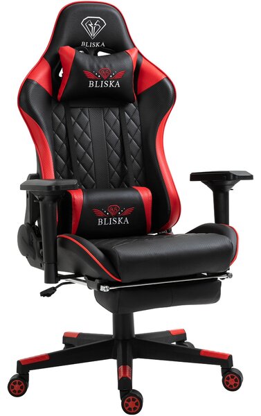 Poltrona da ufficio Chair Racing con poggiapiedi e braccioli ergonomici 4D, design sportivo ed ergonomico, colore: nero/rosso