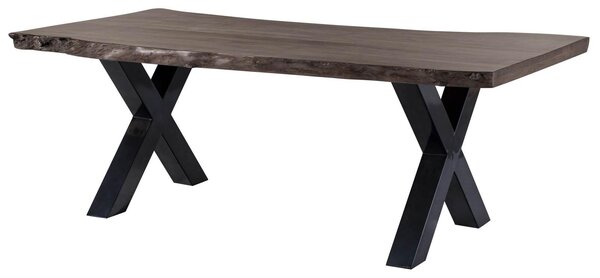 MASSIVMOEBEL24 | Tavolo da pranzo in legno acacia - laccato grigio / ferro X - antracite lucido 220x90x77 FREEFORM 5