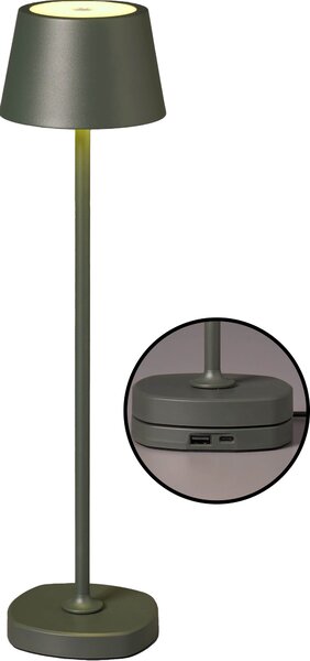 Northpoint Lampada da tavolo ricaricabile a LED con stazione di ricarica alta max. 45 cm con batteria da 3000mAh 200lm luce bianca calda (3000K) dimmerabile in continuo per uso interno ed esterno verde oliva