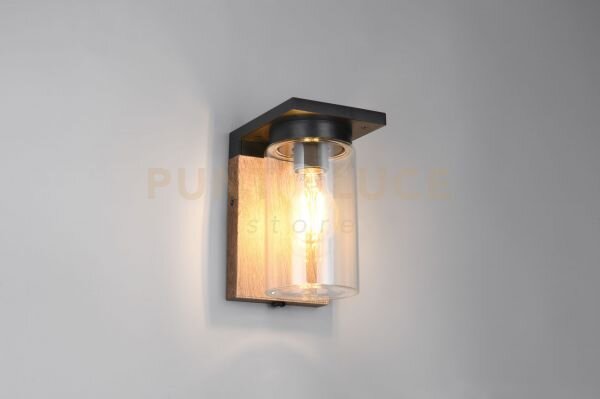Ardila applique da esterno alluminio nero con effetto legno e vetro