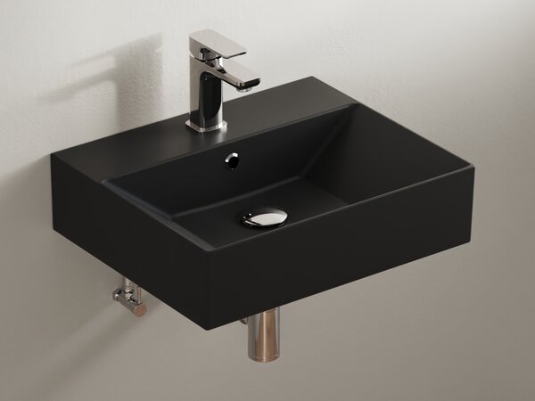 Lavabo in Vetroceramica Aqua Bagno da 50 cm, disponibile anche nella versione da appoggio, nero opaco