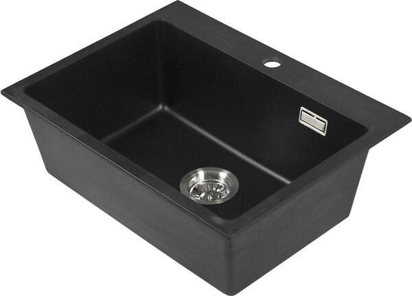 Lavello da incasso "Kingston" in granito, 450 mm x 600 mm x 215 mm, con accessori, nero effetto granito