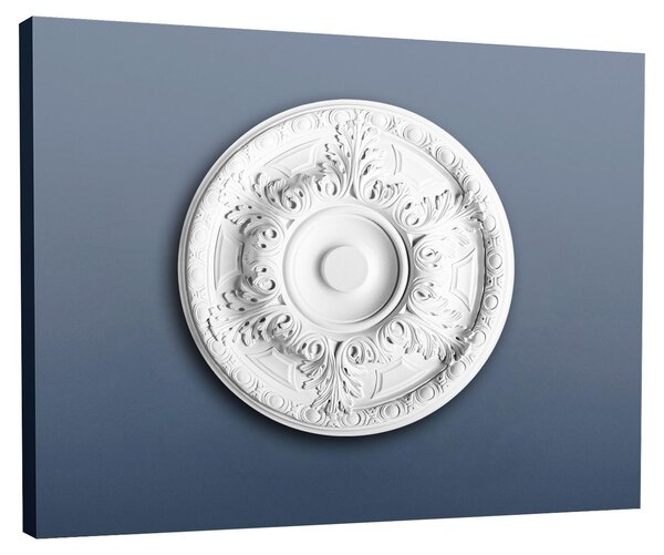 Orac R18 Luxxus Rosone da soffitto Rosone Cornice da parete Profilo decorativo Stucco Classico Antico Foglie Decor Bianco | 49 Cm Diametro