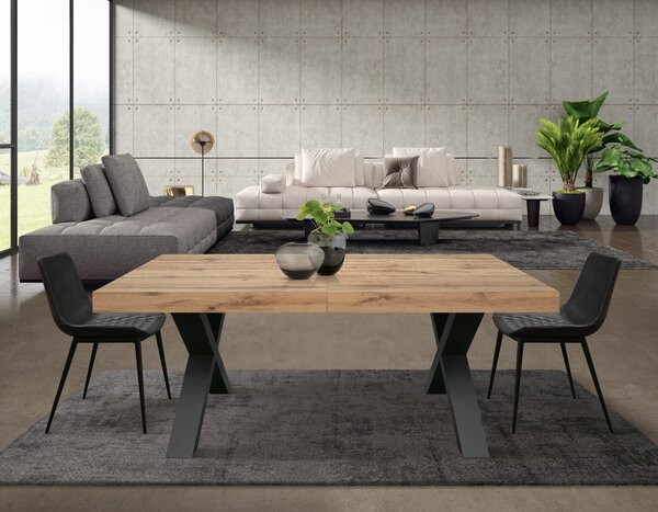 Tavolo moderno allungabile rovere rustico gambe nere 160x90x76 180x90x76
