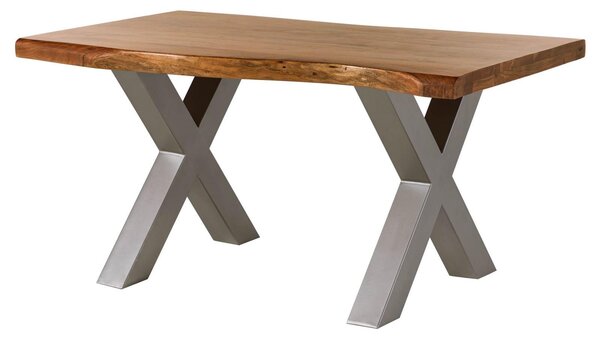 MASSIVMOEBEL24 | Tavolo da pranzo in legno acacia - laccato natur / ferro X - argento mat 140x90x77 FREEFORM 5