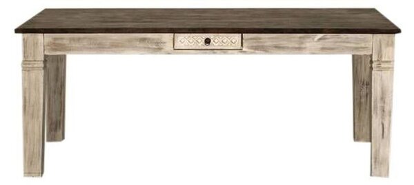 MASSIVMOEBEL24 | tavolo da pranzo in legno di mango / acacia 150x90x76 bianco cerato CASTLE-ANTIK #107