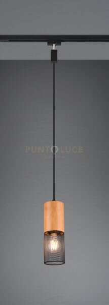 Duoline tosh sospensione metallo nero e legno d. 8cm 1 luce attacco