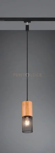 Duoline tosh sospensione metallo nero e legno d. 8cm 1 luce attacco