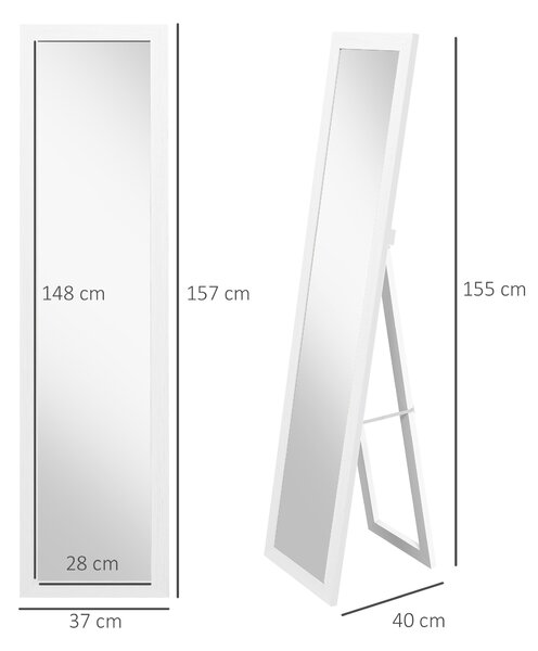 HOMCOM Specchio con Cornice in MDF con Piedini e Ganci per Utilizzo a Muro o a Parete, 37x40x155 cm|Aosom