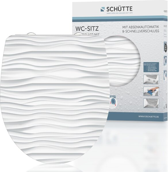 SCHÜTTE Duroplast HG Sedile WC WHITE WAVE, coperchio WC con chiusura ammortizzata e fissaggio rapido, sedile WC
