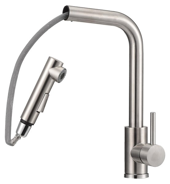 Miscelatore per lavabo Moonbite, a 7 fori, con doccetta estraibile, in acciaio inossidabile spazzolato, standard europeo
