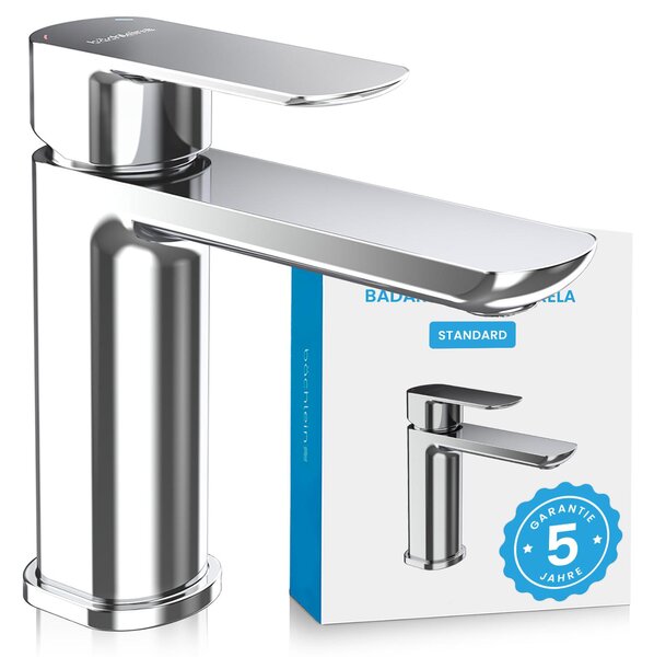 Miscelatore per bagno Mizarela - cromo | Miscelatore standard per bagno dal design classico - Rubinetto per lavabo da appoggio