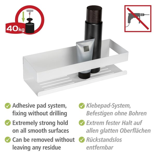 Mensola da bagno senza foratura bianco opaco in acciaio inox con aggancio Turbo-loc Genova – Wenko