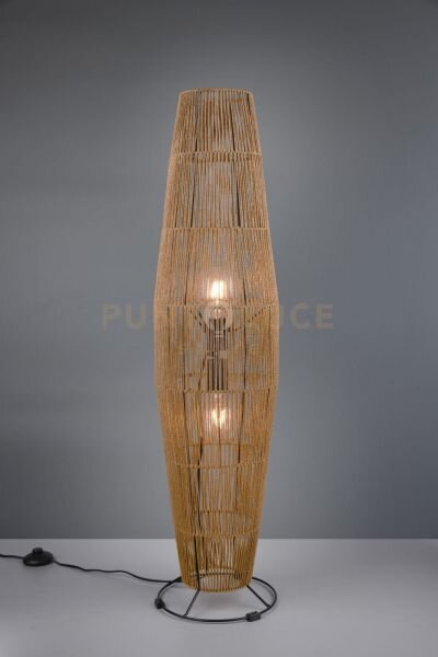 Miki piantana base metallo nero e materiale naturale h. 103cm 2 luc
