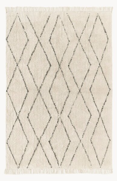 Tappeto boho in cotone fatto a mano con motivo a rombi e frange Bina