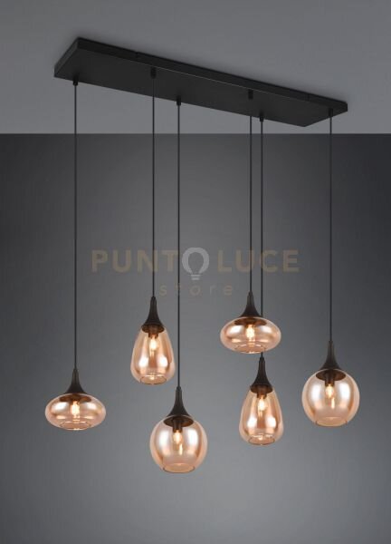 Lumina sospensione rettangolare metallo nero con 6 diffusori di vet