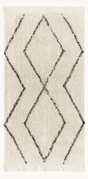Tappeto boho in cotone fatto a mano con motivo a rombi e frange Bina