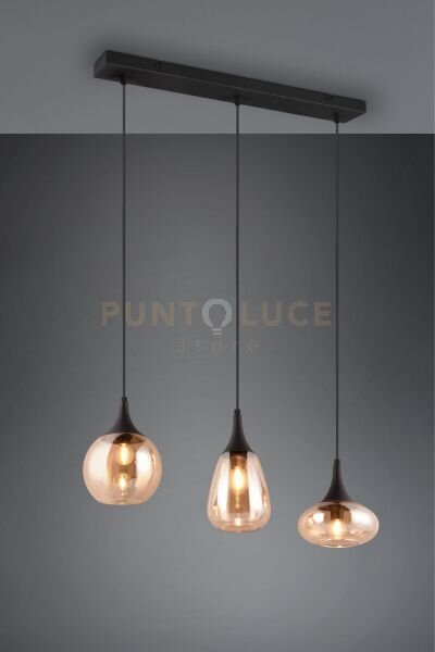 Lumina sospensione rettangolare metallo nero con 3 diffusori di vet