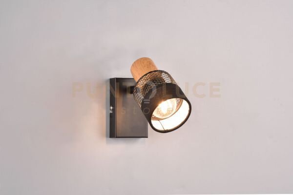 Nandini spot orientabile metallo con diffusore con paralume e legno