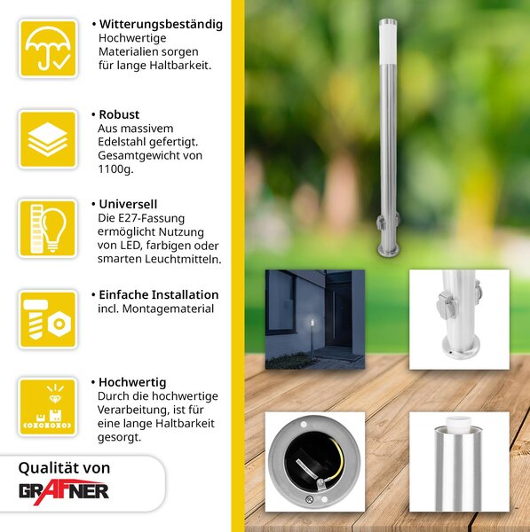 Grafner® Lampada da sentiero in acciaio inox con 2 prese da esterno Lampada da giardino 110 cm