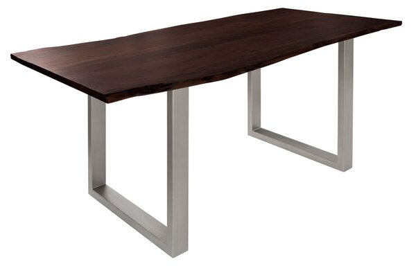 MASSIVMOEBEL24 | FREEFORM 3 Tavolo da pranzo in legno di acacia - laccato marrone / gambe in ferro - argento mat 140x90x76
