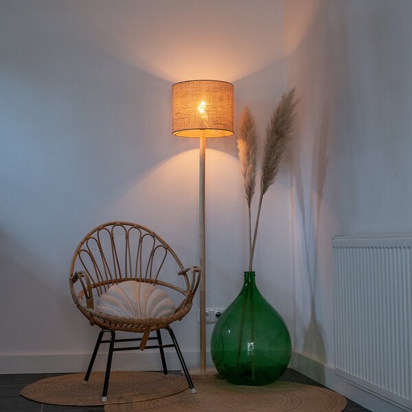 Lampada da terra smart in legno con paralume in lino naturale 32 cm incl. Wifi A60 - Mels