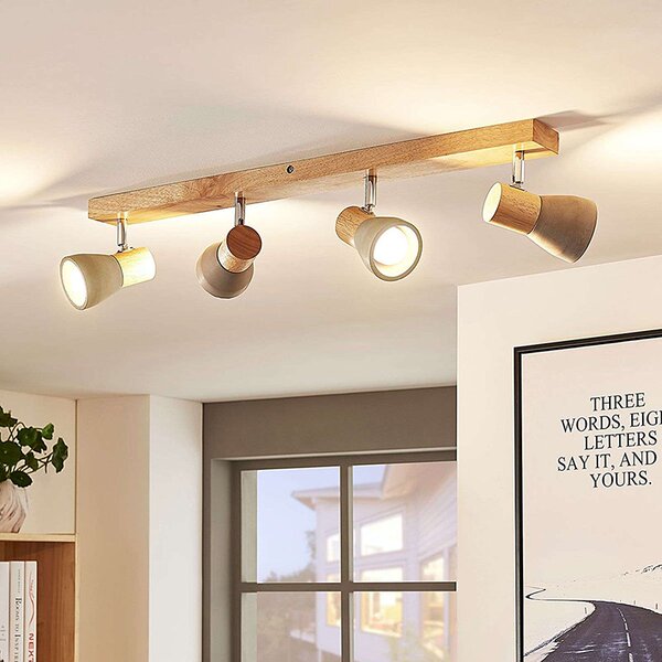 Faretto Lindby Filiz, 4 luci, 77 cm, legno, cemento, E14