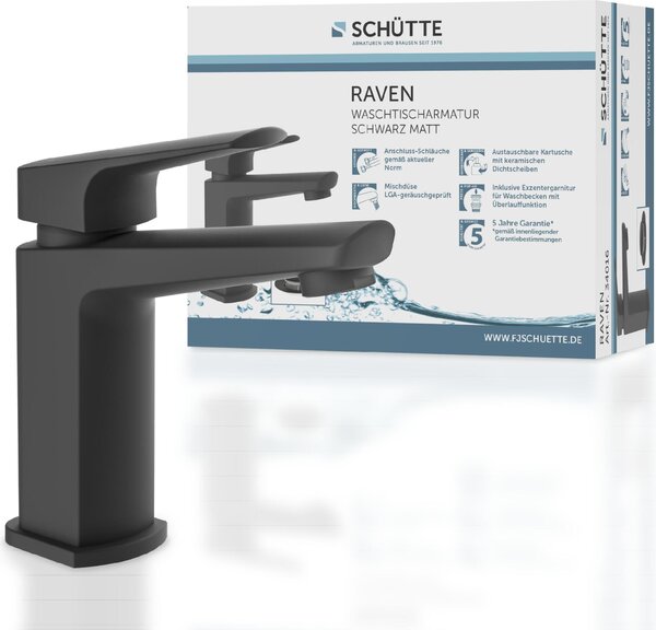 Miscelatore per lavabo SCHÜTTE RAVEN, miscelatore per bagno con bocca a scomparsa nero opaco