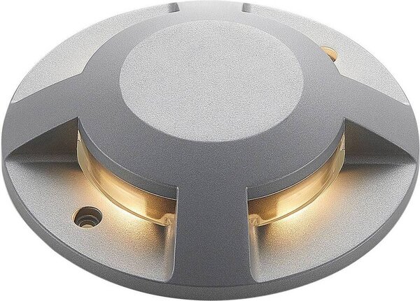 Lucande Faretto LED da pavimento Jeffrey, argento, 4 uscite luce