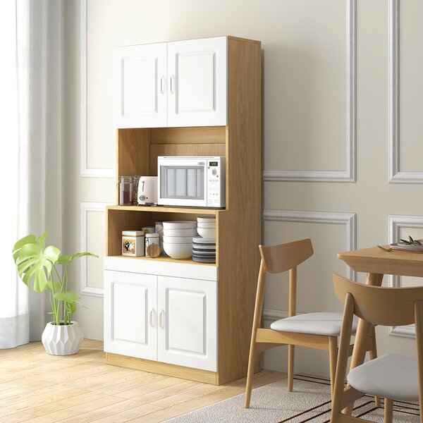 HOMCOM Mobile Dispensa Alto in Truciolato a 4 Ante con Armadietti e Ripiano Aperto, 80x40x180 cm|Aosom