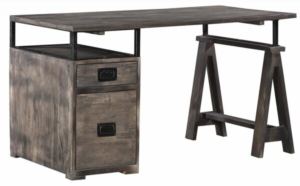 MASSIVMOEBEL24 | scrivania in legno di Mango 140x78x80 grigio scuro laccato RAILWAY #229