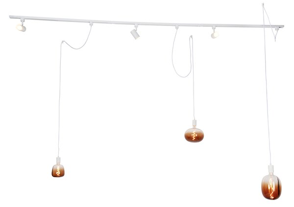 Sistema a binario monofase con 3 faretti e lampade a sospensione bianco - Cavalux Jeana