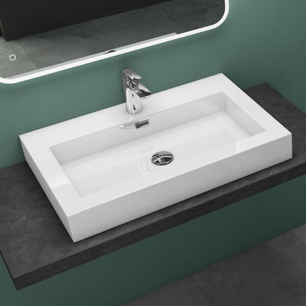 Lavabo sospeso Mai & Mai, modello da appoggio, in resina minerale bianca, 1 pezzo