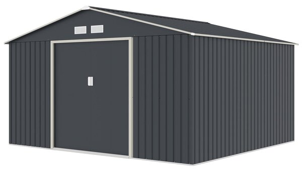 HATTORO S350, capanno per attrezzi in metallo, dimensioni 341x322x201 cm (larghezza x profondità x altezza). Capanno per attrezzi da giardino, tetto a falda, colore grigio antracite