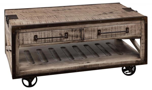 MASSIVMOEBEL24 | tavolino da salotto in legno di Mango 112x61x55 marrone laccato HEAVY INDUSTRY #262
