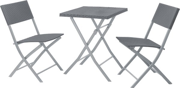 SVITA Set da bistrot in polyrattan Set da balcone Mobili pieghevoli Sedia Tavolo Mobili da giardino Grigio