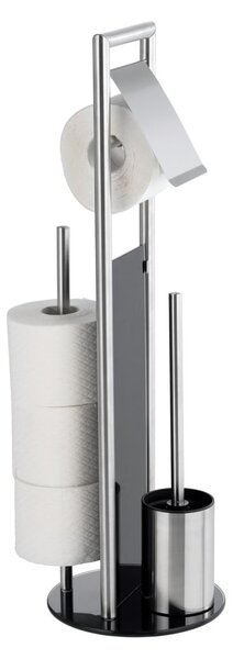 Porta carta igienica color argento opaco in acciaio inox con supporto con spazzola Ravina – Wenko