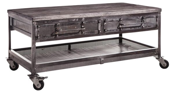 MASSIVMOEBEL24 | tavolino da salotto in legno di Mango 110x60x50 grigio scuro laccato HEAVY INDUSTRY #122