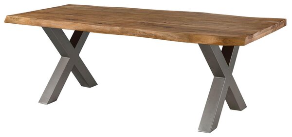 MASSIVMOEBEL24 | FREEFORM 5 tavolo da pranzo in legno di sheesham - verniciato natur / gambe in ferro X argento matt 260x100